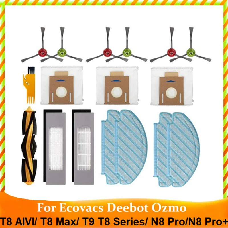 

17Pcs For Ecovacs DEEBOT OZMO T8 AIVI T8 Max T9 T8 Series N8 Pro N8 Pro+ Main Side Brush Filter Mop Cloth Dust Bag