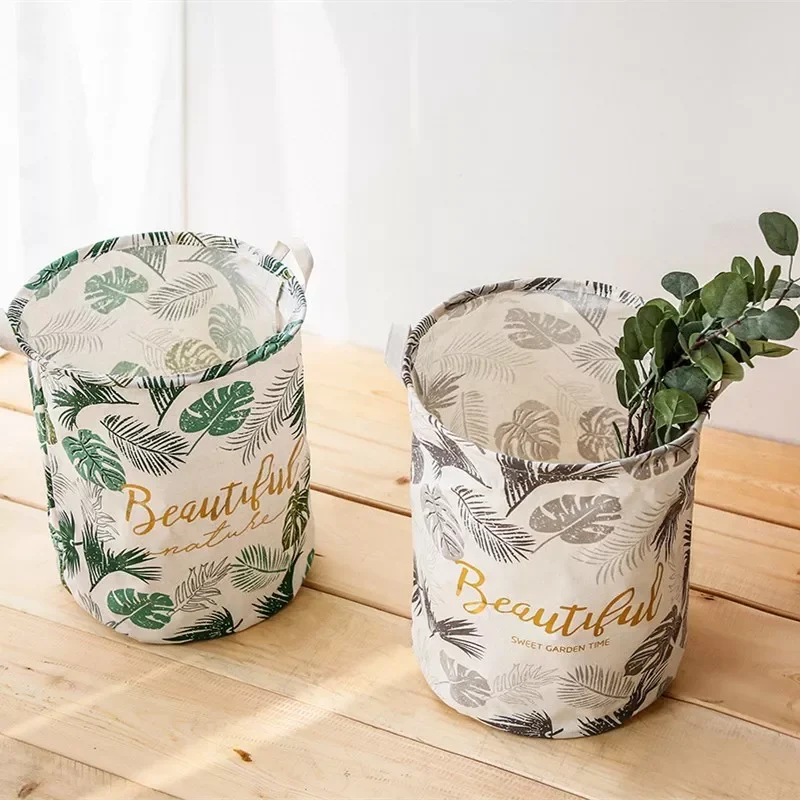 

20221pc Green Leaves Cotton Linen Laundry Basket Palm Leaf Foldable Dirty Clothes Storage Baskets Nursery Kids Toys Organizer Ha
