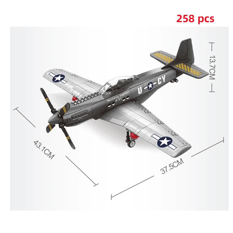 Модель военного самолета ВВС P51 Fighter Mustanging WW2, конструктор, игрушка для строительства