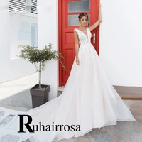 ruhair simple wedding dresses scoop sleeveless advanced court train appliques zipper made to order vestidos de novia brautmode