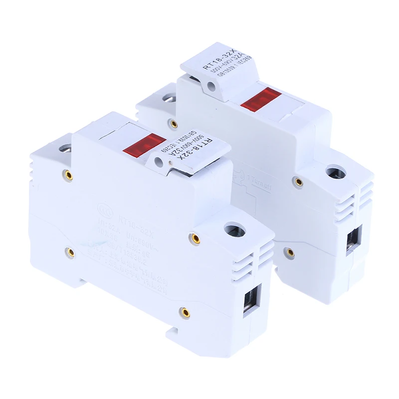 

Hot! 2 шт./лот Rt18-32x Ac 380v 32a 1 Pole 10x38mm Din Rail Mount Fuse Holder Base