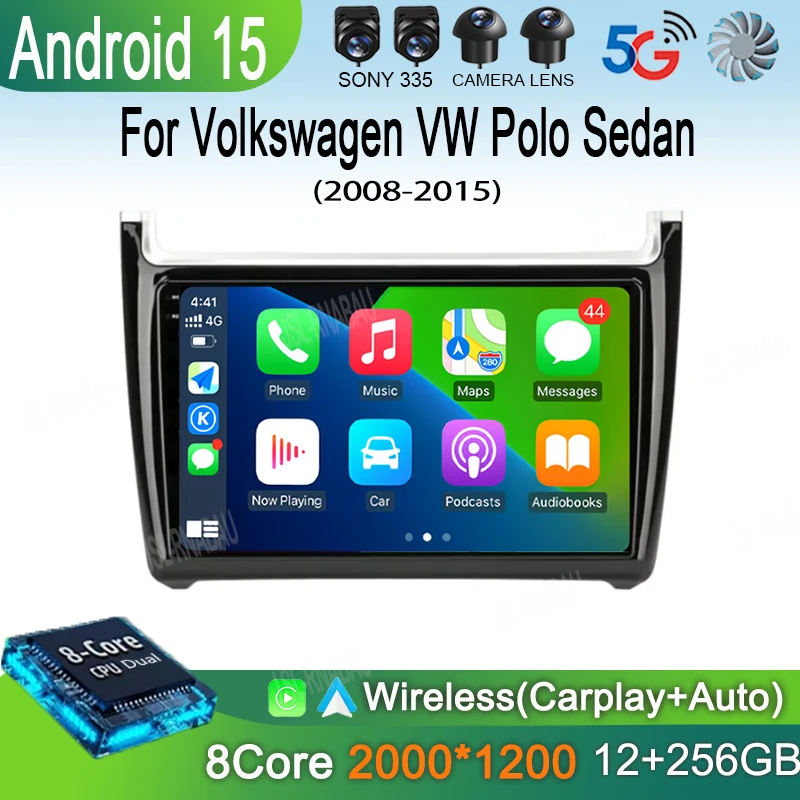 Фото Автомобильный радиоприемник 2Din Android 15 Стерео для Volkswagen VW Polo Sedan 2008-2015 GPS-навигация Мультимедийное зеркало L-ink BT WIFI QLED DSP №3