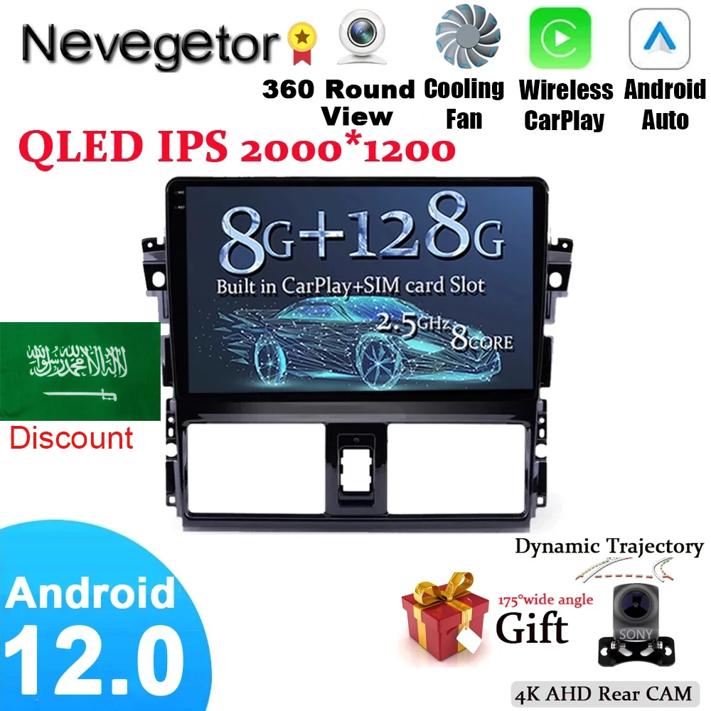 Автомагнитола 2 Din на Android 12 0 для TOYOTA VIOS YARIS 2013 2014 2015 2016 мультимедийный видеоплеер с
