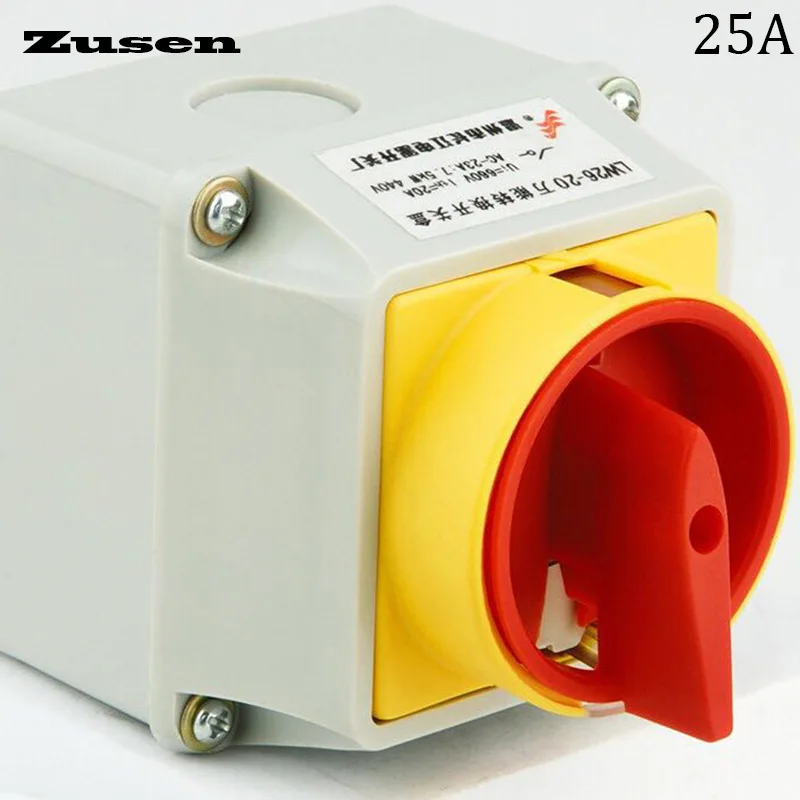 

Zusen Cam Switch LW26GS-25/04-1 25A with IP65 Box Universal Lock Rotary 4 Poles 8 Terminals 2positions