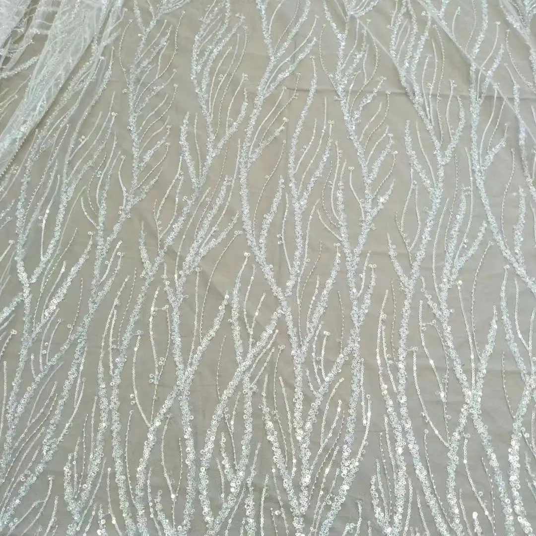 Необычная блестящая ткань для свадебного платья очень мягкая кружево с бусинами