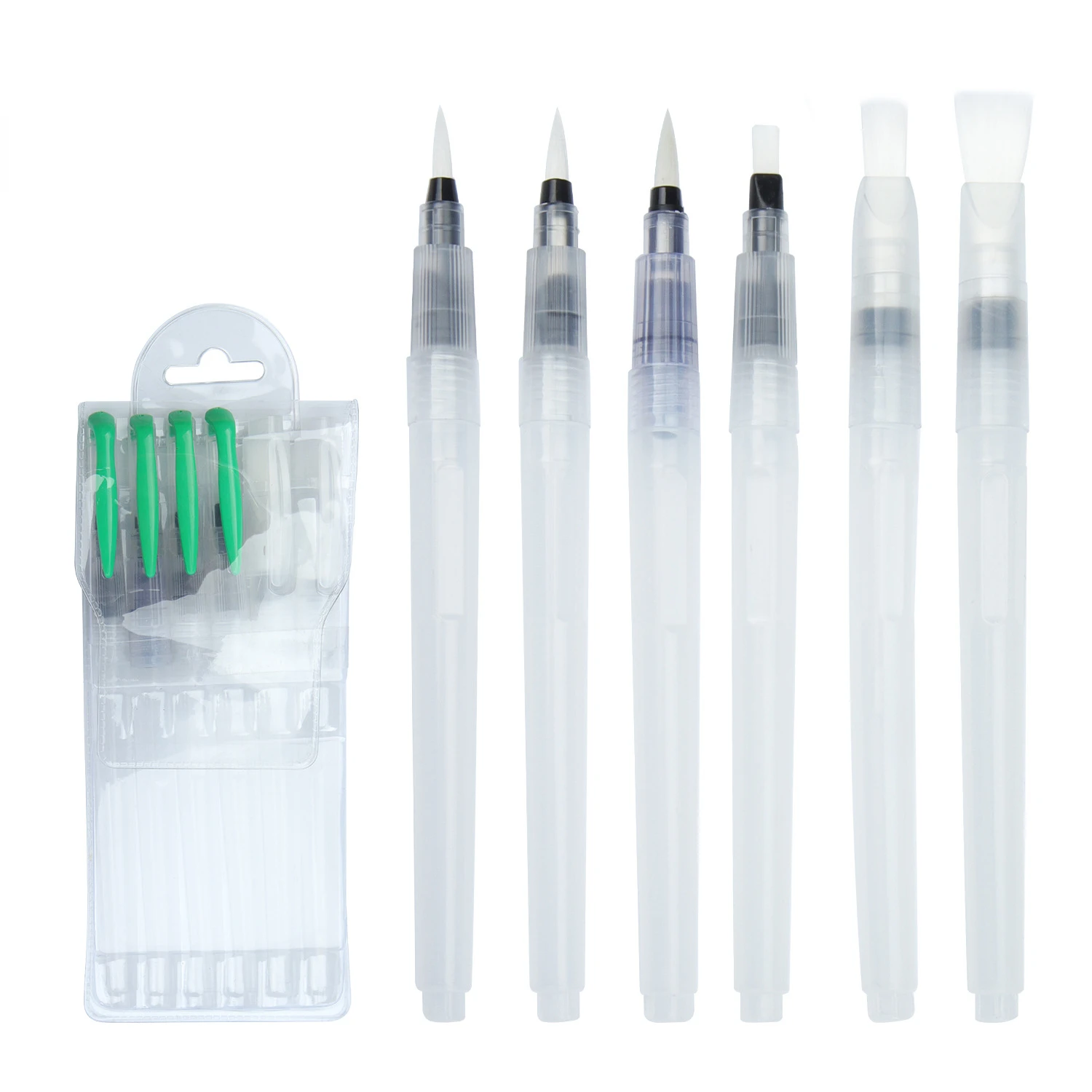 

6Pcs Nylon Hair Paint Brush Watercolor Fountain Pen Flat/Sharp Brushes Water Brush Soluble Solid Color Lead Pen Office Supplies