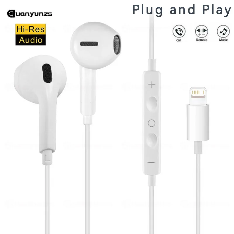 Фото Проводные наушники типа c для наушников Apple Lightning с линией Iphone 5 6 8 7 Plus X XS MAX XR 10 11 12 13 14 Pro 15 16 №1