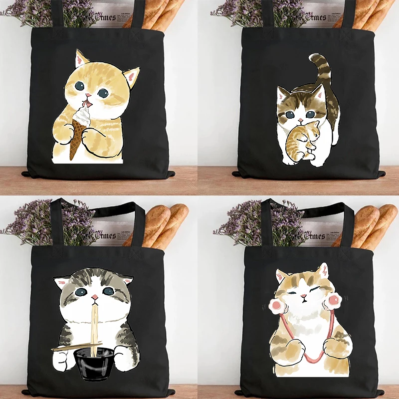 

Tote Bag Women's Cat Canvas Boutique Eco-Friendly Product Designer Handbag Reusable Customizable Large Shopping Bag