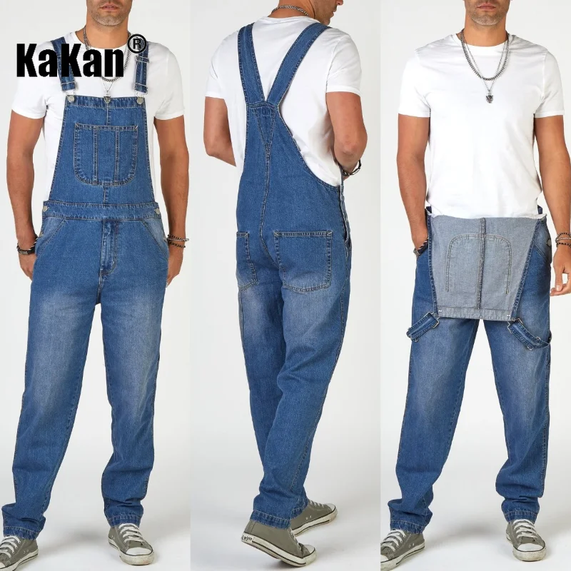Kakan - New Street Trendy Men's Strap Jeans from Europe and America, Blue One Piece Strap Jeans K34-777