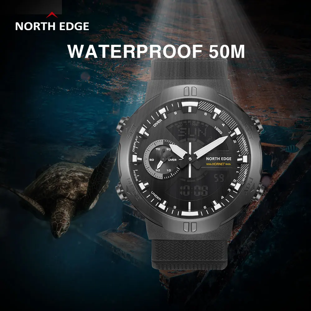 

NORTH EDGE Smart Watch HORNET Men's Digital Running Military Army Waterproof 50M Sports World Time Illuminator Sport