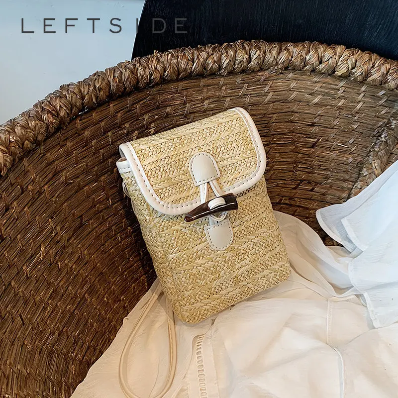 

LEFTSIDE Mini Straw Horn Button Flap Bags For Women 2022 Summer Cute Crossbody Bags Lady Travel Purses And Handbags