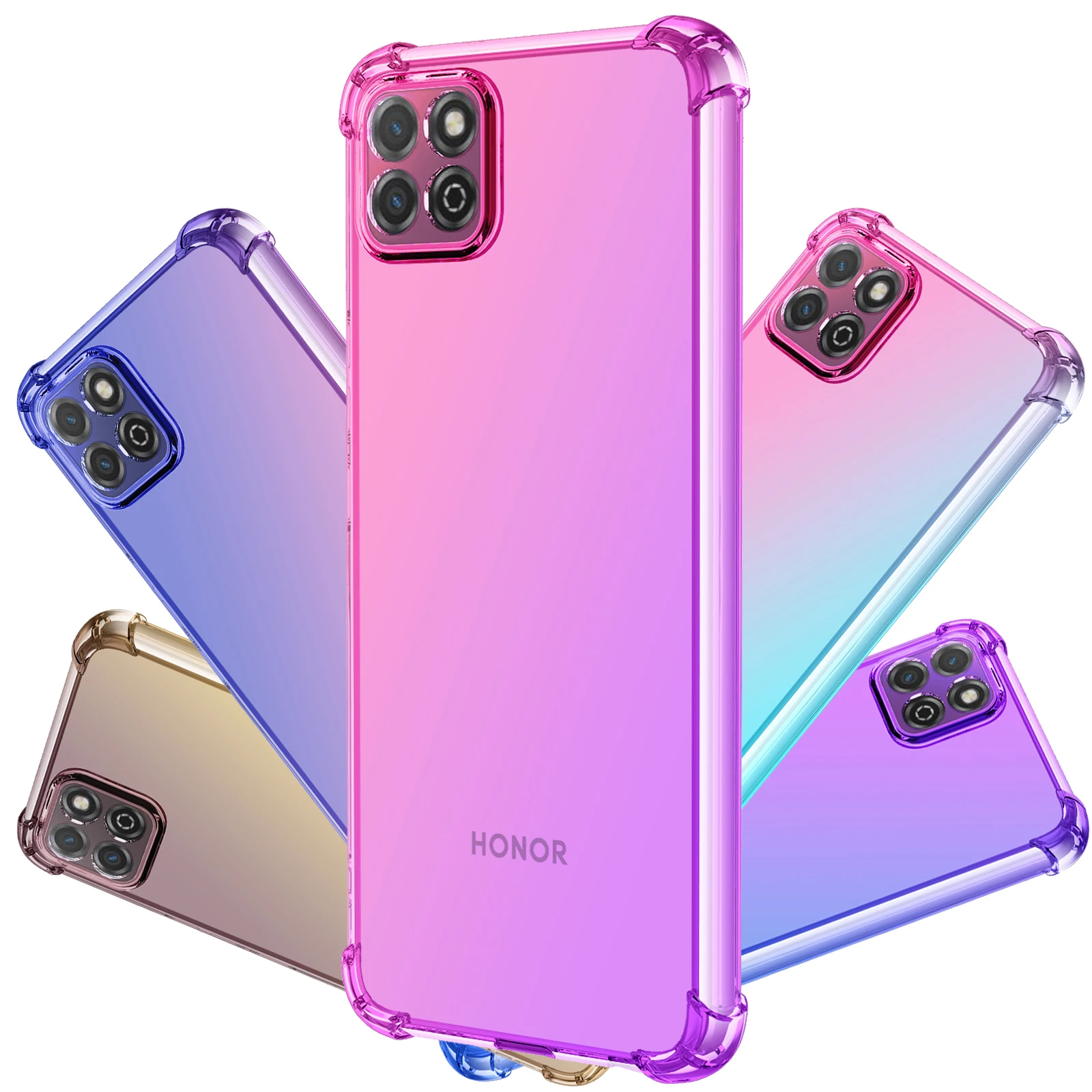 

Phone Case for Honor Play 20 30 Plus 20 Pro 9A 7 7C,Hybrid Cute Gradient Soft TPU Bumper Shock Absorption Drop Protection Cover