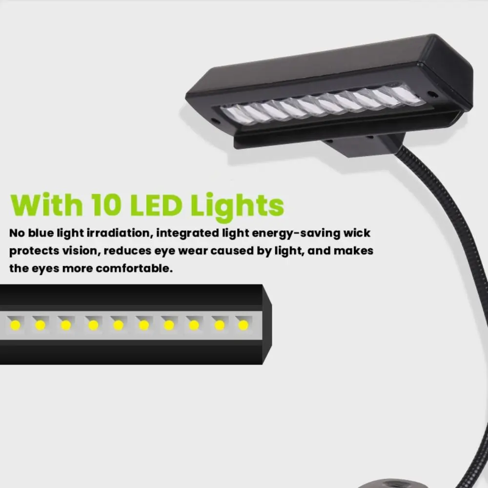 Прочный черный светодиодный светильник с 10 лампами портативная лампа для нот USB