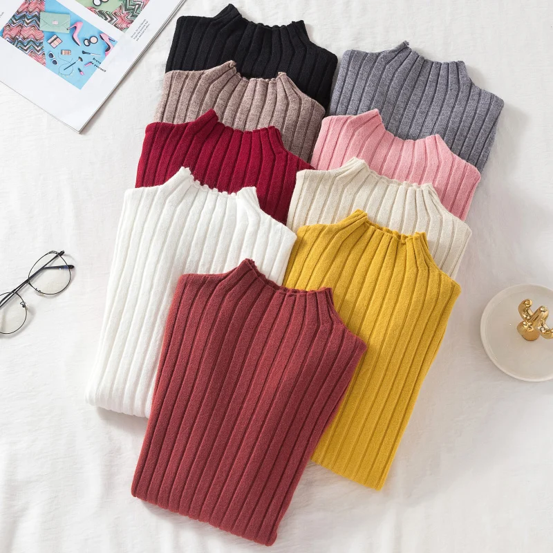 

Woman Sweaters 2023 Autumn Winter Ribbed Knitted Sweater Women Pullover Mock Neck Long Sleeve Solid Casual Knitwear Tops Clothes