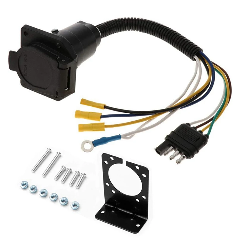 

7-Pin To 4-Pin Truck Trailer Connector Flat Reverse Plug Trailer Adapter Plug With Mounting Bracket Set