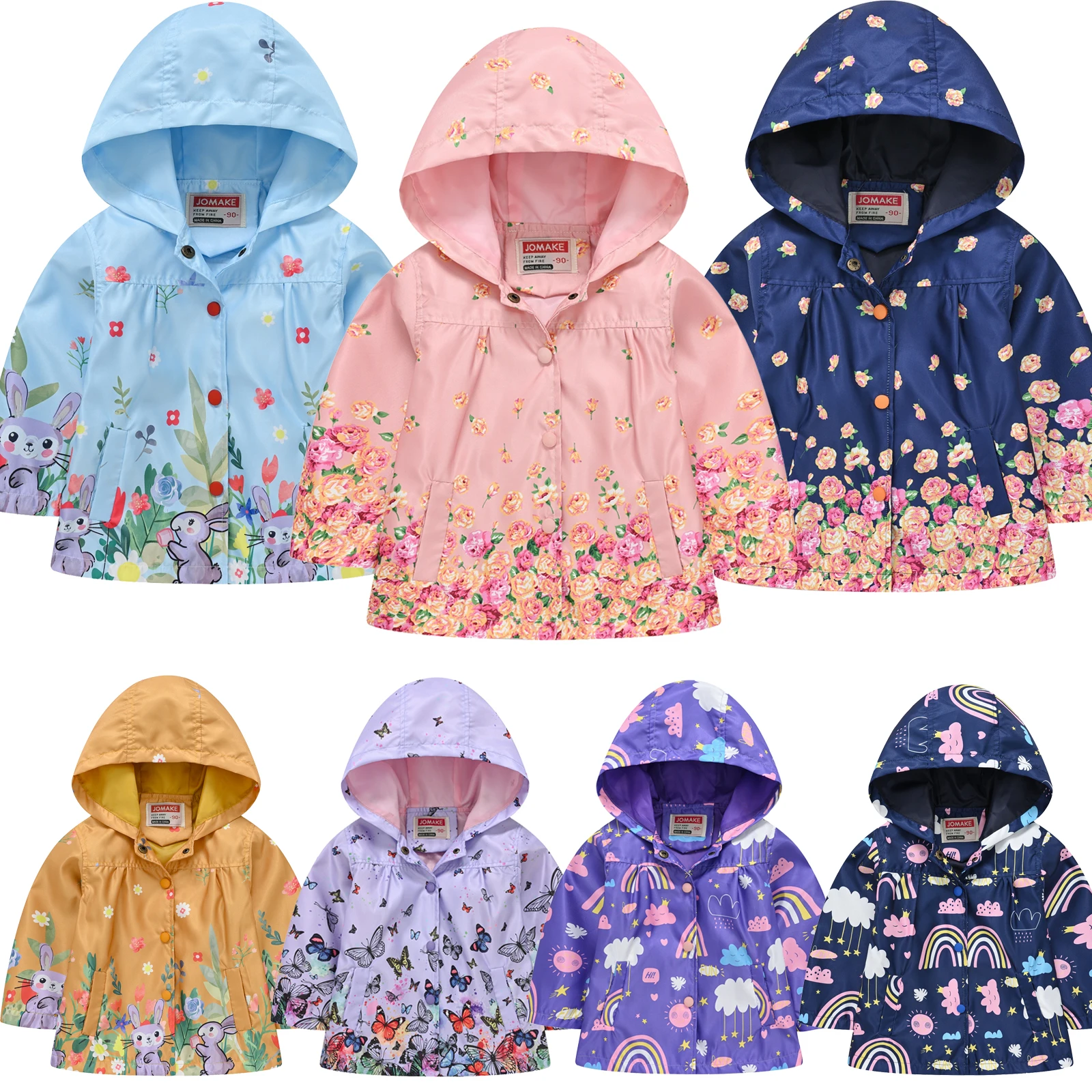 

Spring Autumn Baby Girls Coats Cartoon Flowers Buttons Hoodies Jacket for Kids Sweatshirt Children Windbreaker Outerwear 1-7 Yrs