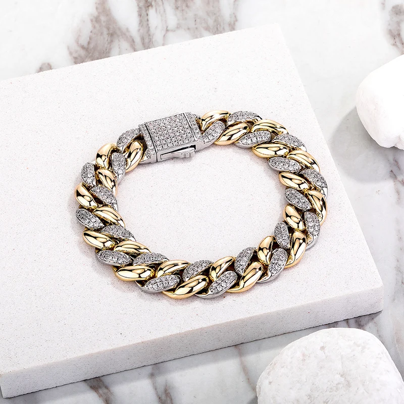 HIP HOP 3A CZ Stone Paved Bling Iced Out двухцветный круглый кубинский браслет-цепочка для мужчин