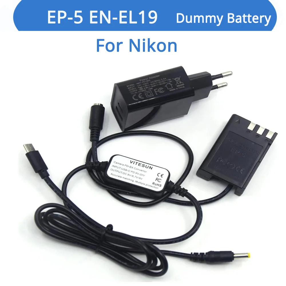 

EH-5A USB Type-C Power Bank Cable PD Charger EP-5 Coupler EN-EL9 Dummy Battery For Nikon D40 D40X D60 D3000 D5000 Camera