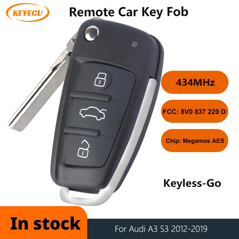 

KEYECU 433MHz Megamos AES P/N: 8V0 837 220 D 8V0837220D безключевая фотография для Audi A3 S3 2012 2013 2014 2015
