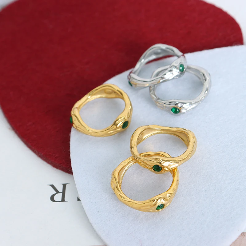 

2023 Fashion Female Ring Gold Green Color Luxury Zircon Resizable Ring Rock Punk Slim Jewelry Hot Products