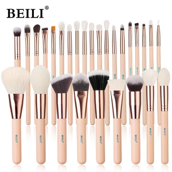 BEILI Pink Makeup Brushes High Quality Powder Foundation Blush Eyeshadow Make Up Brush Set Natural Hair brochas maquillaje 1