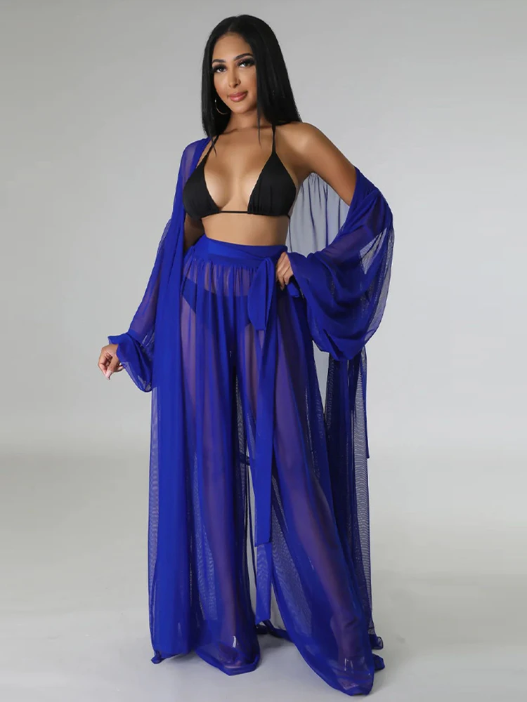 Женский прозрачный комплект из 2 предметов блузка с длинным рукавом и брюки