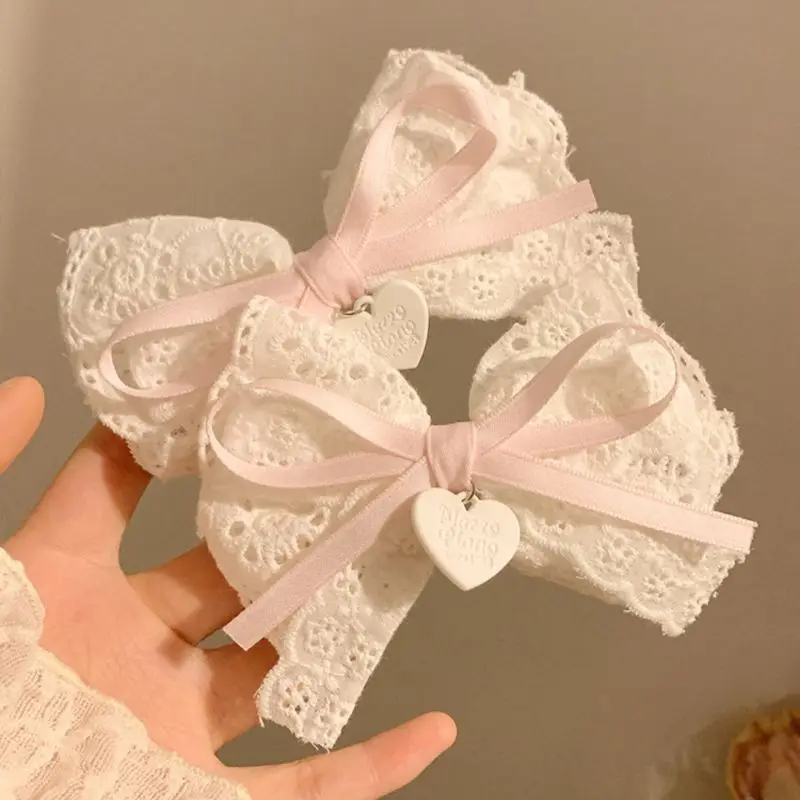 Милый кружевной бант в форме сердца с вышивкой заколка для волос женский лес