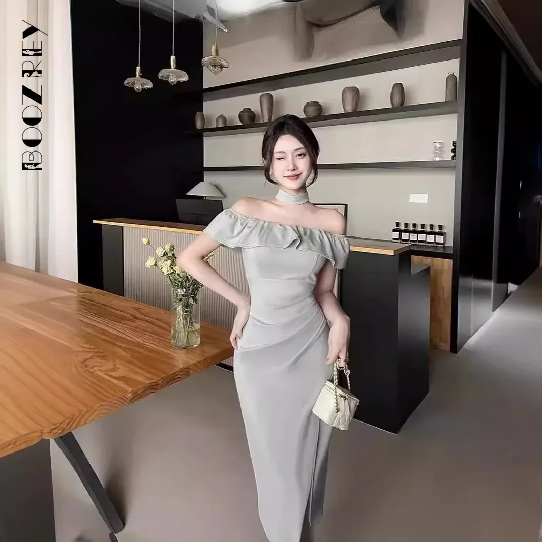 BoozRey 2024 модное французское сексуальное платье с одной линией декольте женское