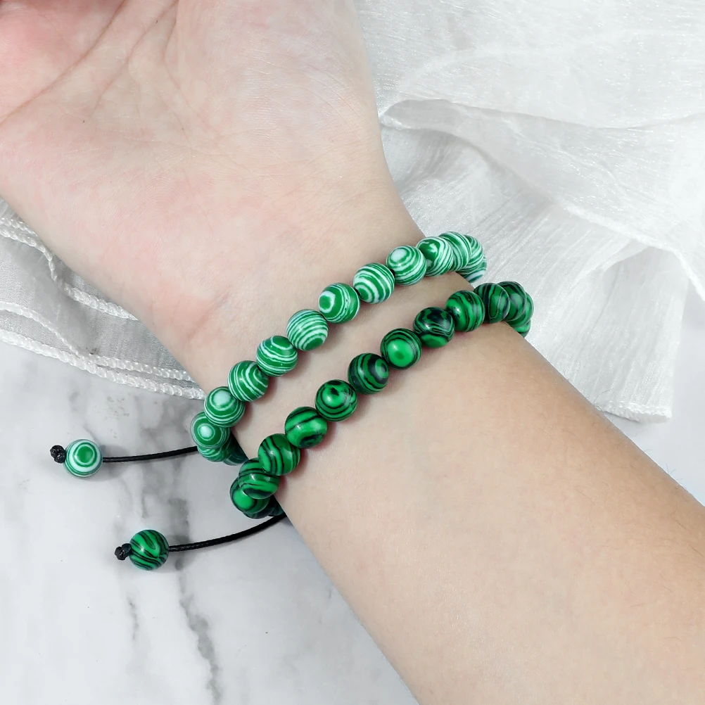 Регулируемый 8 мм натуральный малахитовый камень бусины браслет и для женщин