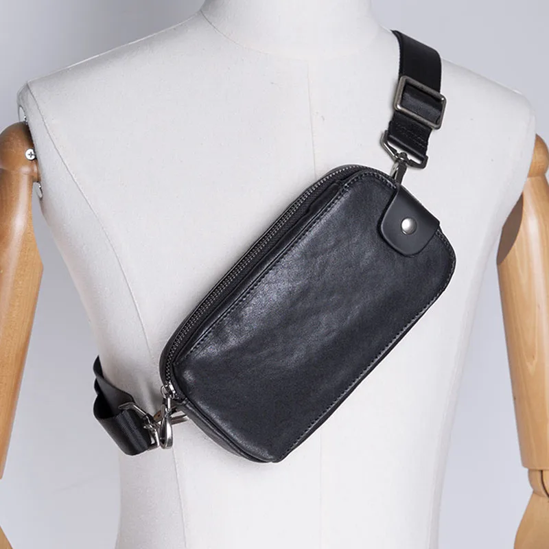 

AETOO Leather chest bag men's small summer trendy mobile phone bag first layer leather handbag multifunctional clutch bag shoul