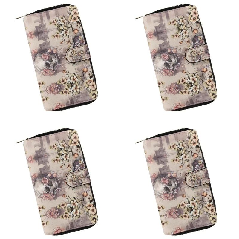 Sugar Skull Printing Leather Wallets Female Ladies Credit Card Holders Zipper Clutch Women Coin Purse Hand Bag Billetera