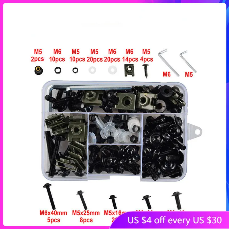 

7colors 155x Universal Motorcycle Windshield Body Fairing Bolt Screws For Kawasaki Suzuki Honda Yamaha Aprilia Agusta Sportbike
