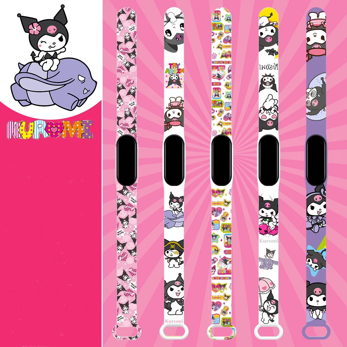 

Sanrio Kulomi Cute Watch Strap Suitable for MI 7/6/5/4/3 Smart Bracelet LED Digital Anime Toy Kid Silicone Wrist Strap Girl Gift