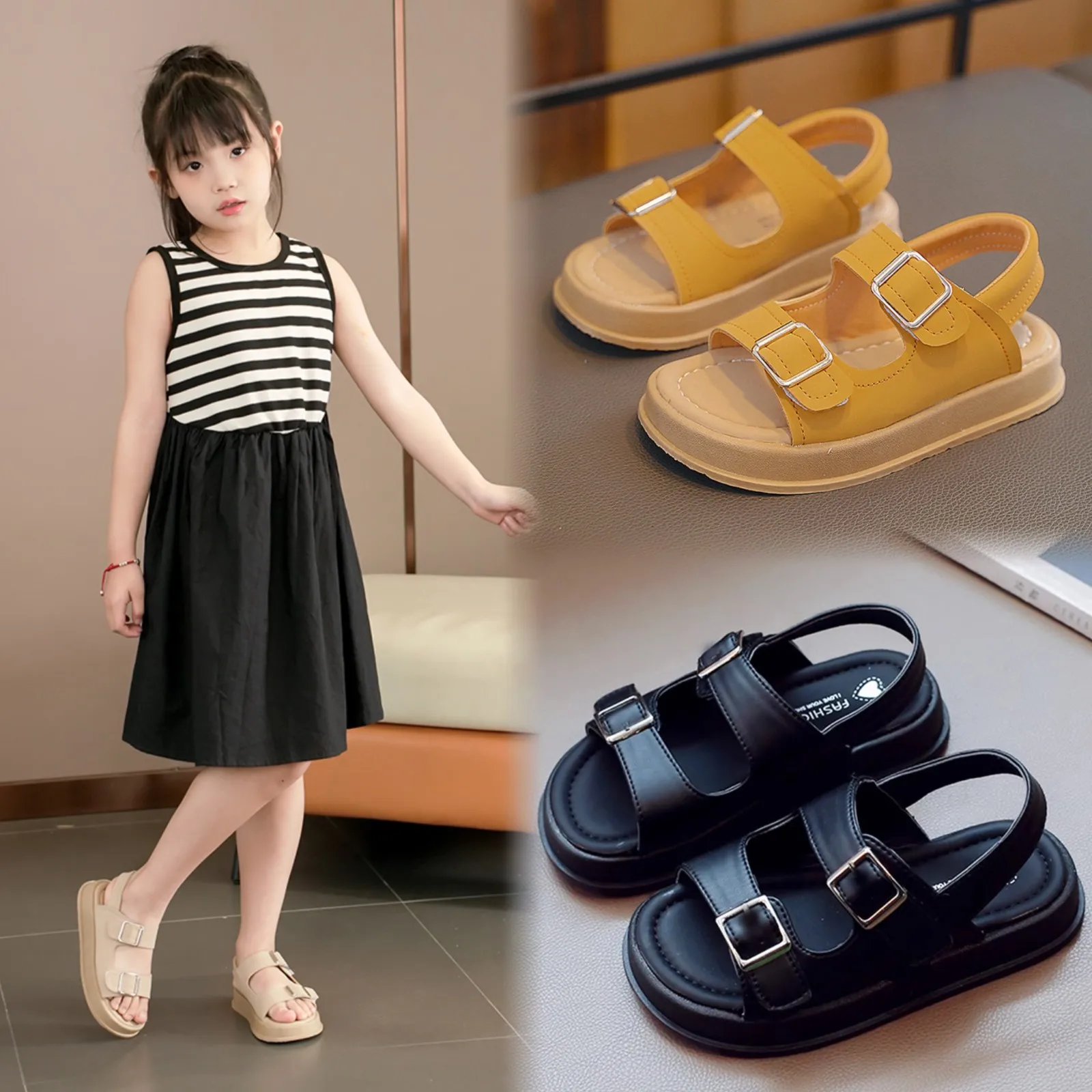 Сандалии для девочек Новинка 2024 летняя спортивная обувь на мягкой подошве модная