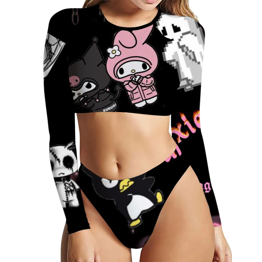 

Kawaii Sanrios Kuromi Melody женский купальник аниме Kitty бикини мультяшный принт купальники для девочек летний сексуальный пляжный купальный костюм подарок