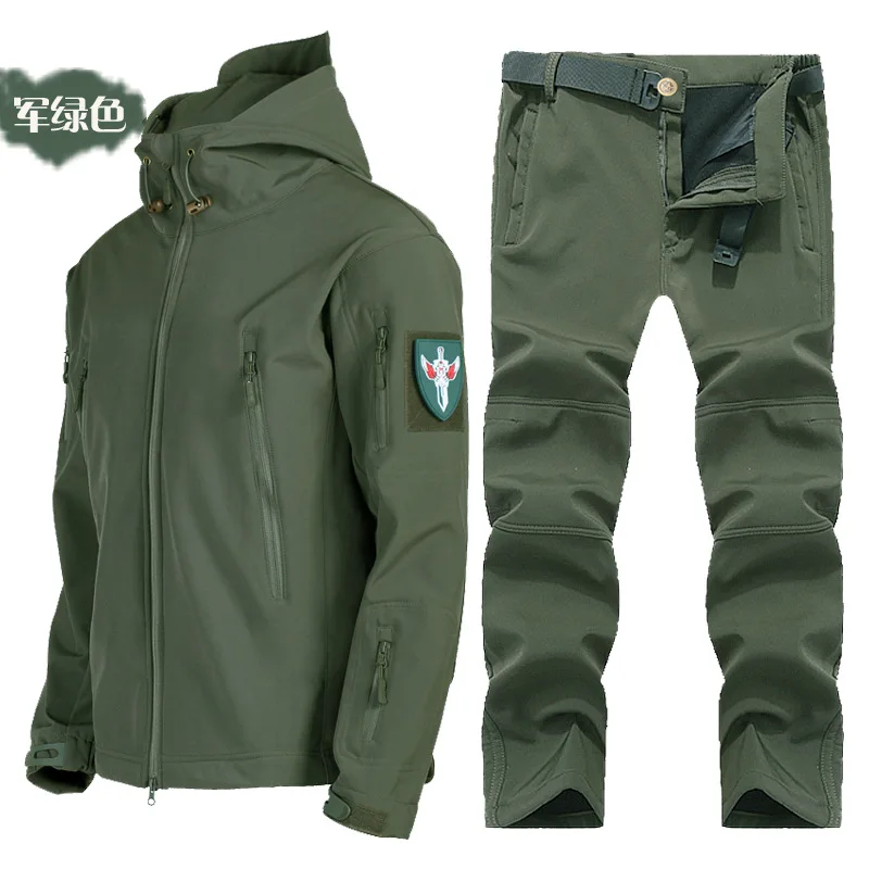 Winter Fleece Windproof Warm Men's Suit Shark Skin Soft Shell Jackets+ Pants Sets Outdoor Hiking Climbing Hunting Sportswear