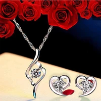 wangaiyao new fashion temperament simple womens heart shaped earrings necklace set exquisite zircon love clavicle chain ear jew