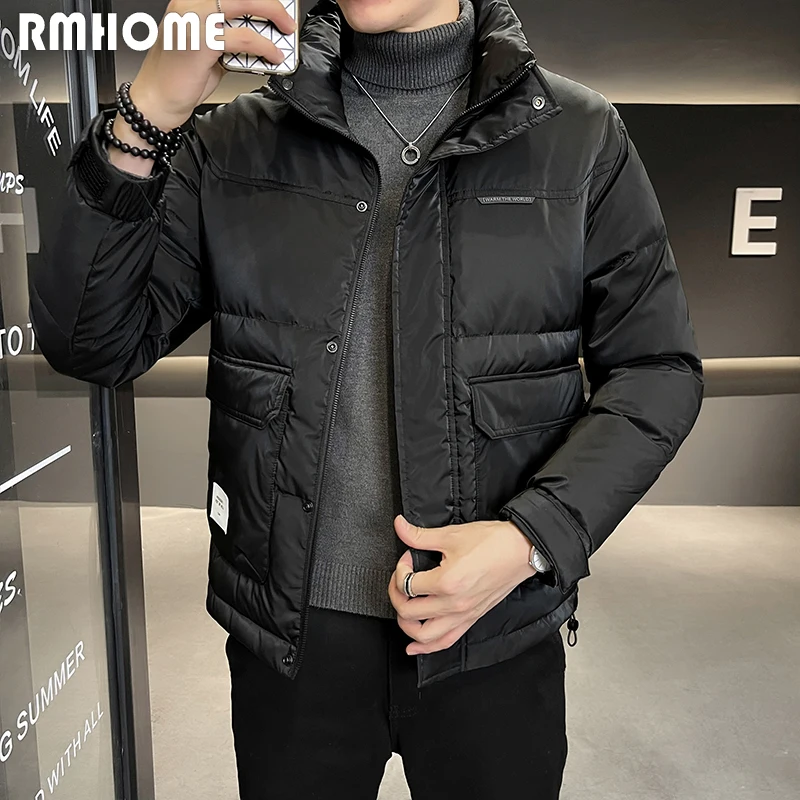 Down Jacket Mens Parkas Stand Collar White Duck Down Coat Korean Fashion Young Male Simple Solid Color Man Down-filled Clothing
