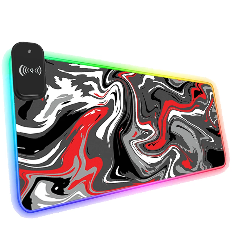 

Коврик для мыши RGB с беспроводной зарядкой, светодиодный игровой коврик с мраморным узором, Нескользящие аксессуары для ПК, крутой Настольн...