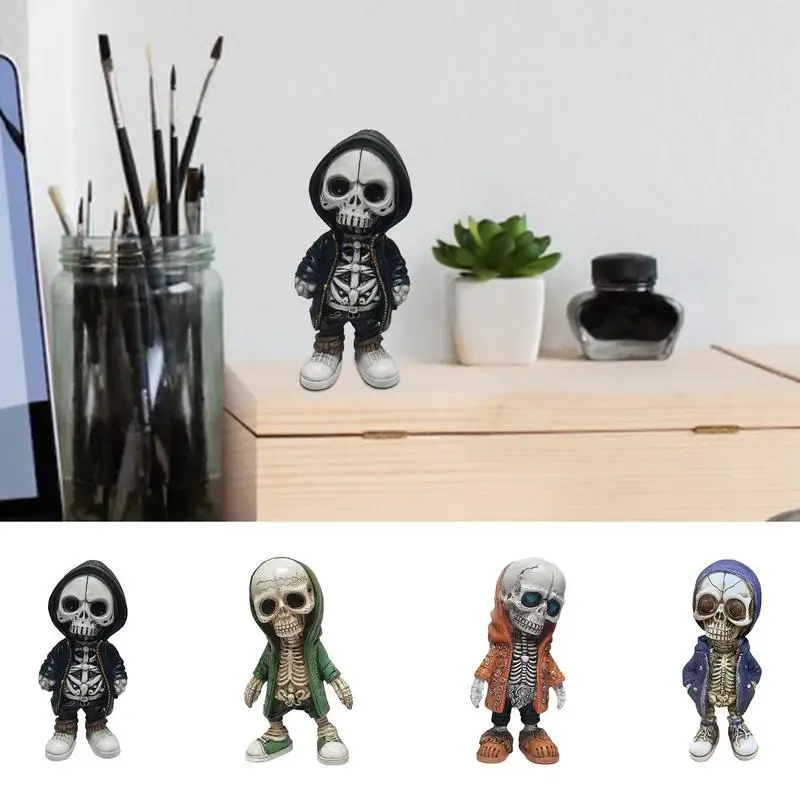 

Cool Skeleton Figurines Halloween Skull Car Resin Ornament Standing Skeleton Decor For Dashboard Truck Horror Props Desk