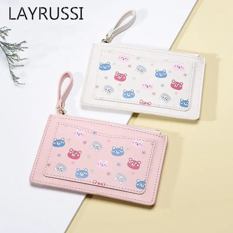 Милый кошелек LAYRUSSI на молнии с медведем женский кожаный держатель для карт