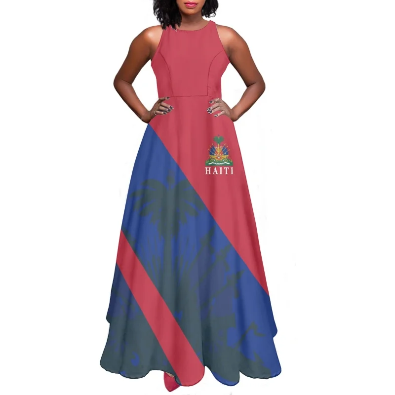 

Haiti Flag Printed Women Camis Prom Dresses All-match Female Vestidos Feminino Clothing One Piece Sling Long Dress for Ladies