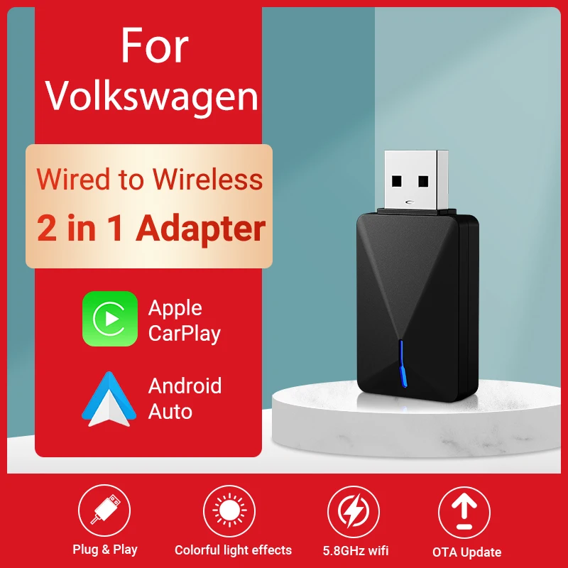 

2024 Acodo 2 в 1 беспроводной автомобильный адаптер Android Carplay беспроводной для Volkswagen Tiguan Jetta ID.4 ID.5 Golf Atlas Taos Arteon