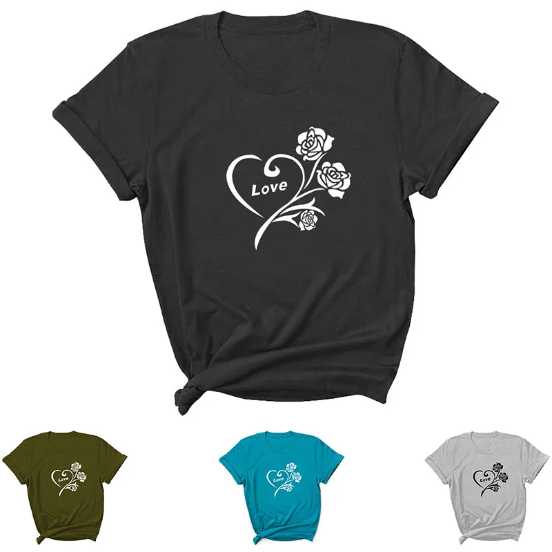 

Love Rose Letter Women T Shirt Short Sleeve Women Tshirt Tee Shirt Tops