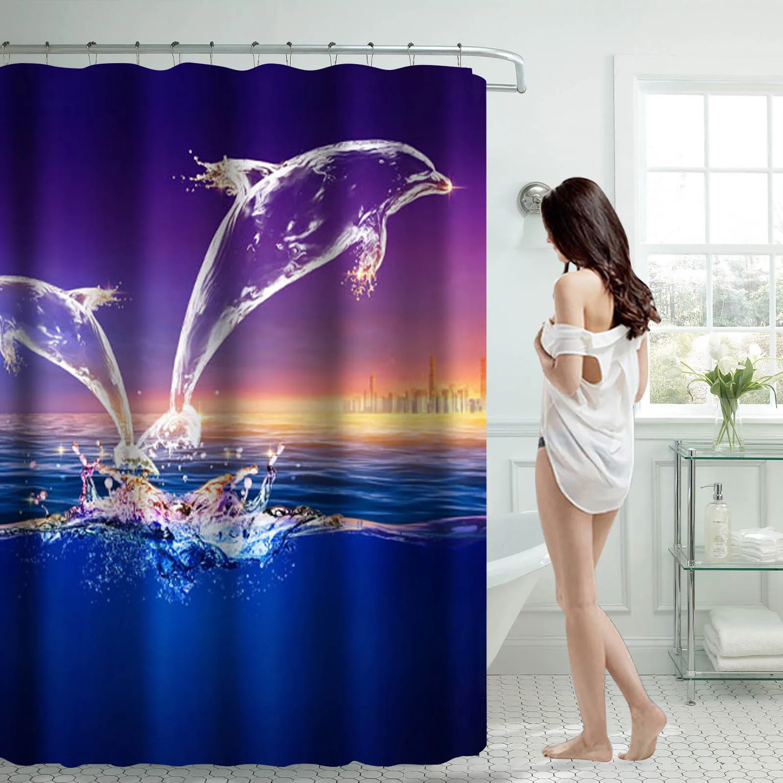 

Занавеска для душа 70x70 дюймов с 12 пластиковыми крючками, чехол для туалетной бумаги, ткань с защитой от кошек, занавески для душа из бисера и ...