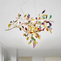 natural colorful agate led chandelier living room dining room bedroom firefly lighting home romantic decoration g4 lighting