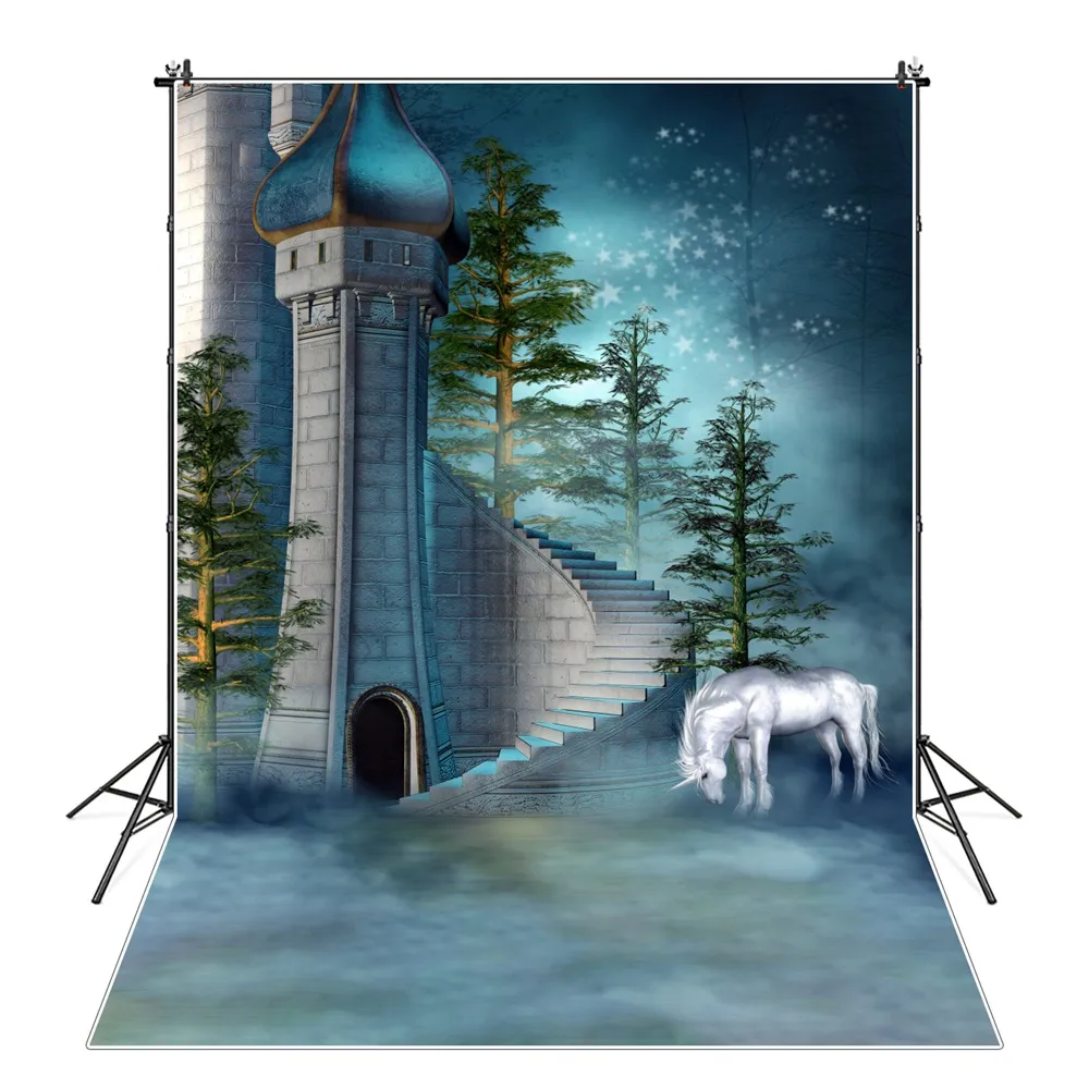 

Fairytable Cloudy Castle Unicorn Scenery Baby Photography Background Photozone Photocall Photographic Backdrops For Photo Studio