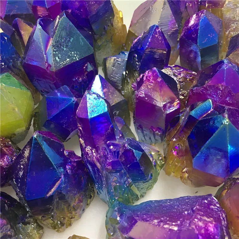

Красивый Красочный Фиолетовый Желтый Синий кварцевый кристалл Aura титановый висмут силиконовый кластер Радуга натуральные камни и минералы