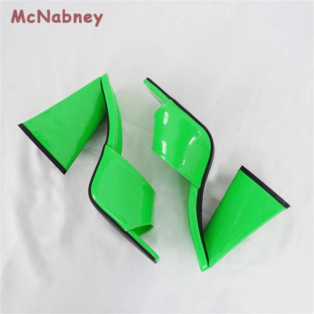 11cm Heels Summer High Heeled Slippers Women Triangle Thick Heel Slippers Sexy Square Toe Thick Heel Open-Toe Pumps Sandals