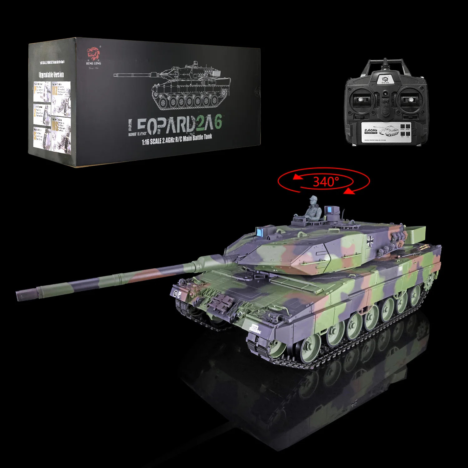 

2.4G HENG LONG 1/16 Scale 7.0 Plastic Leopard2A6 RTR RC Tank Barrel Recoil 3889 Remote Control Toys for Boy BB TH17574-SMT4